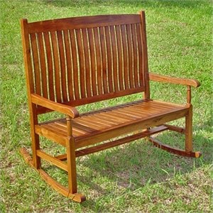 International Caravan Highland Loveseat Patio Rocker in Stain
