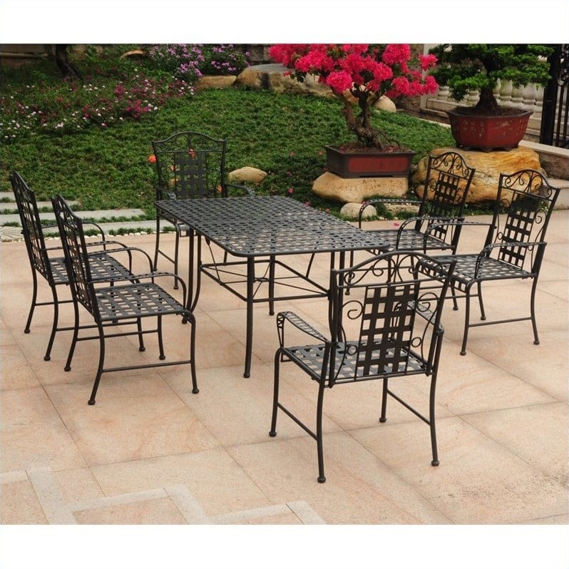 International Caravan Mandalay 7 Piece Iron Patio Dining Set in Black