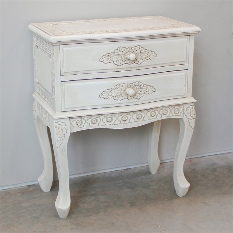 International Caravan Windsor 2 Drawer End Table in Antique White