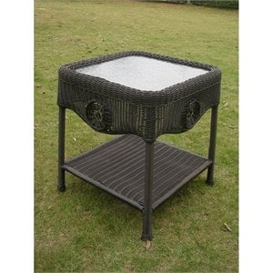 International Caravan Chelsea Glass Top Patio End Table in Black