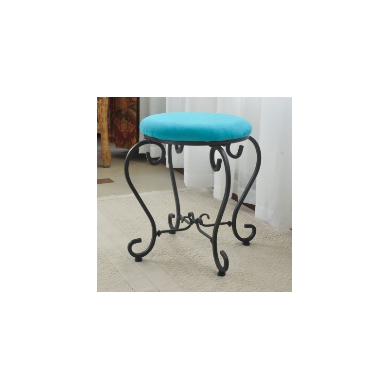 International Caravan Cambridge Round Vanity Stool in Aqua Blue