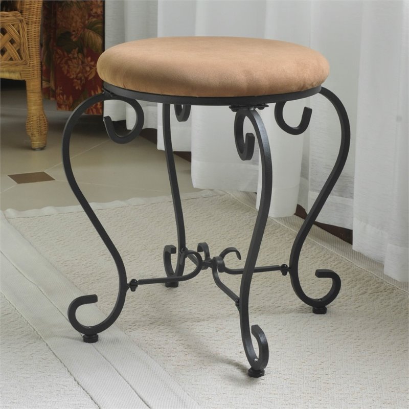 International Caravan Cambridge Round Vanity Stool in Saddle Brown