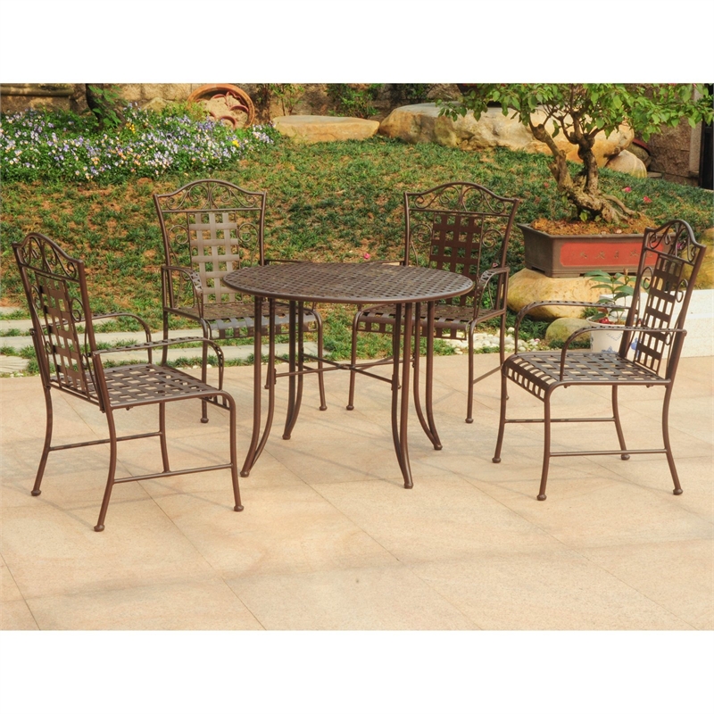 International Caravan Mandalay 5 Piece Iron Patio Dining Set in Brown