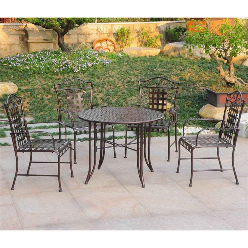 International Caravan Mandalay 5 Piece Iron Patio Dining Set in Brown