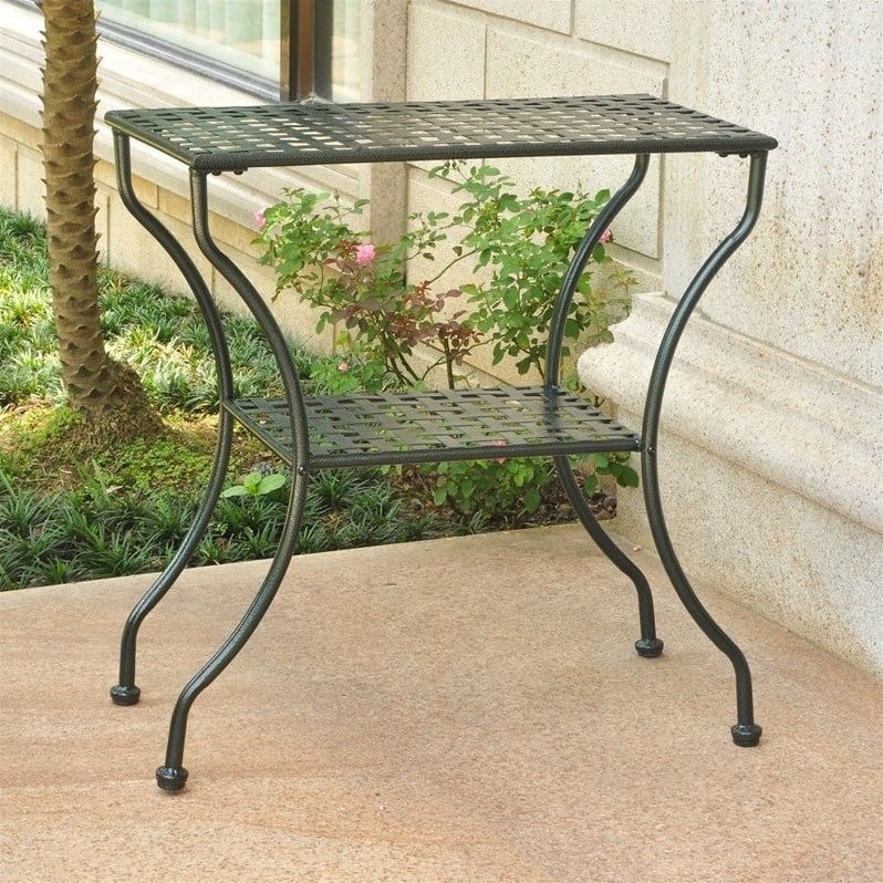 International Caravan Mandalay Iron Patio Wall Table in Verdi Gris