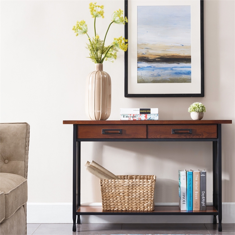 Leick Ironcraft Wood Console Table in Burnished Oak