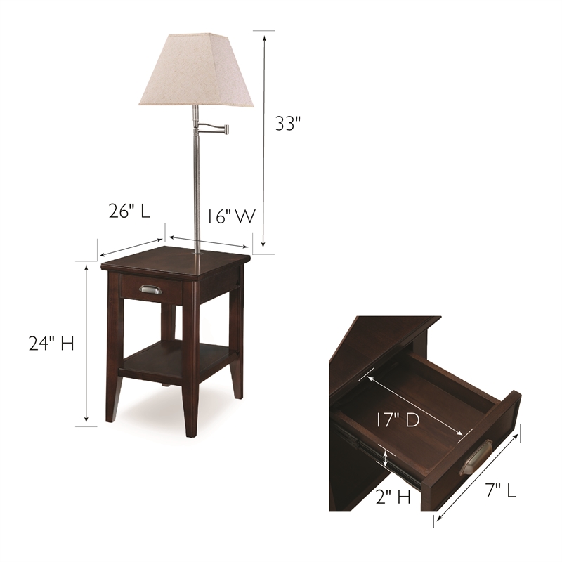 Leick Laurent Pewter End Table with Lamp in Chocolate Cherry