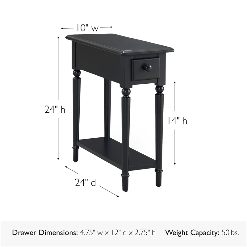 Leick Coastal Notions Solid Wood End Table with Shelf in Swan Black