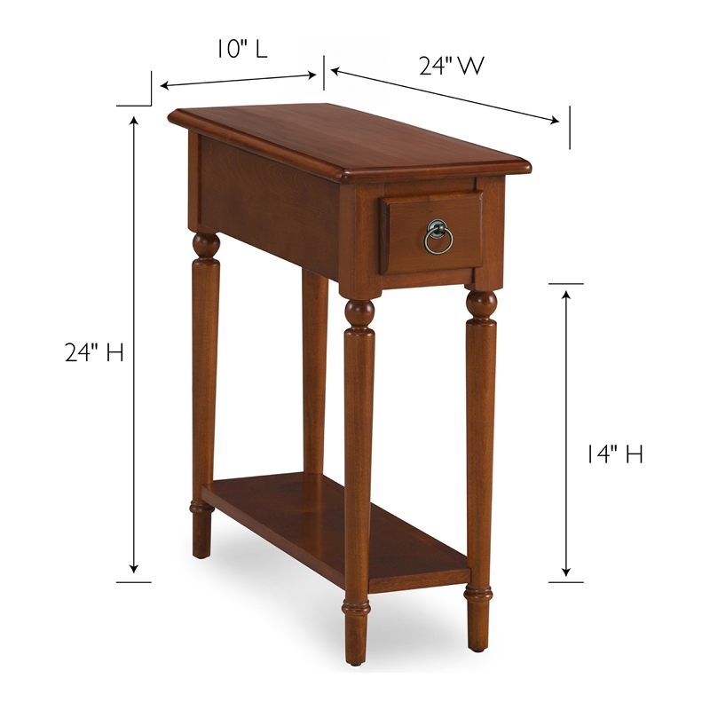 Leick Coastal10 in. Solid Wood Narrow Side Table with Drawer Shelf Pecan Brown