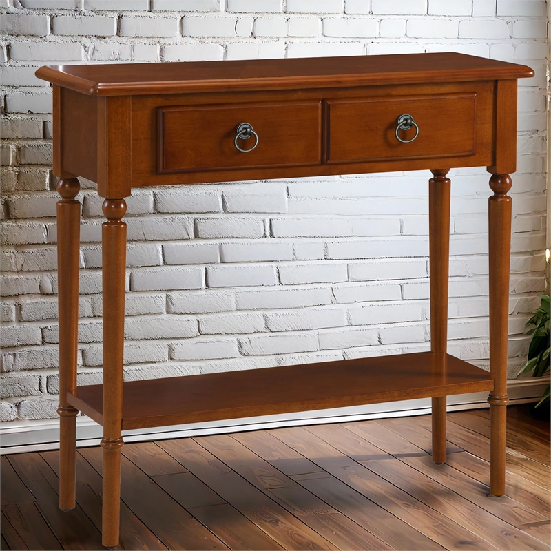 Leick Coastal Notions 1 Drawer Wood Console Table with Shelf in Oak