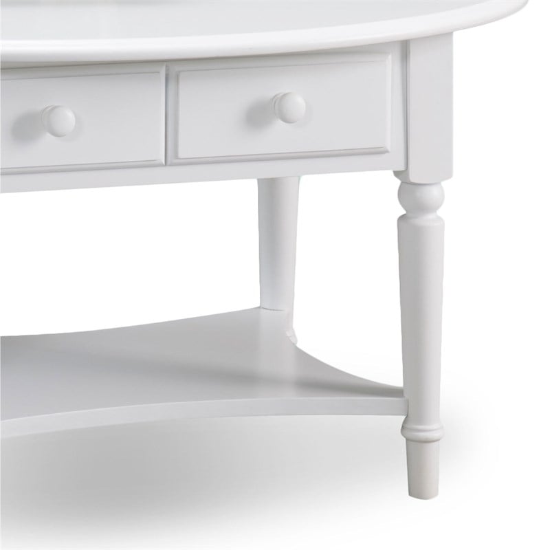 Leick Coastal Notions Oval 1 Drawer Wood Coffee Table with Shelf in Orchid White