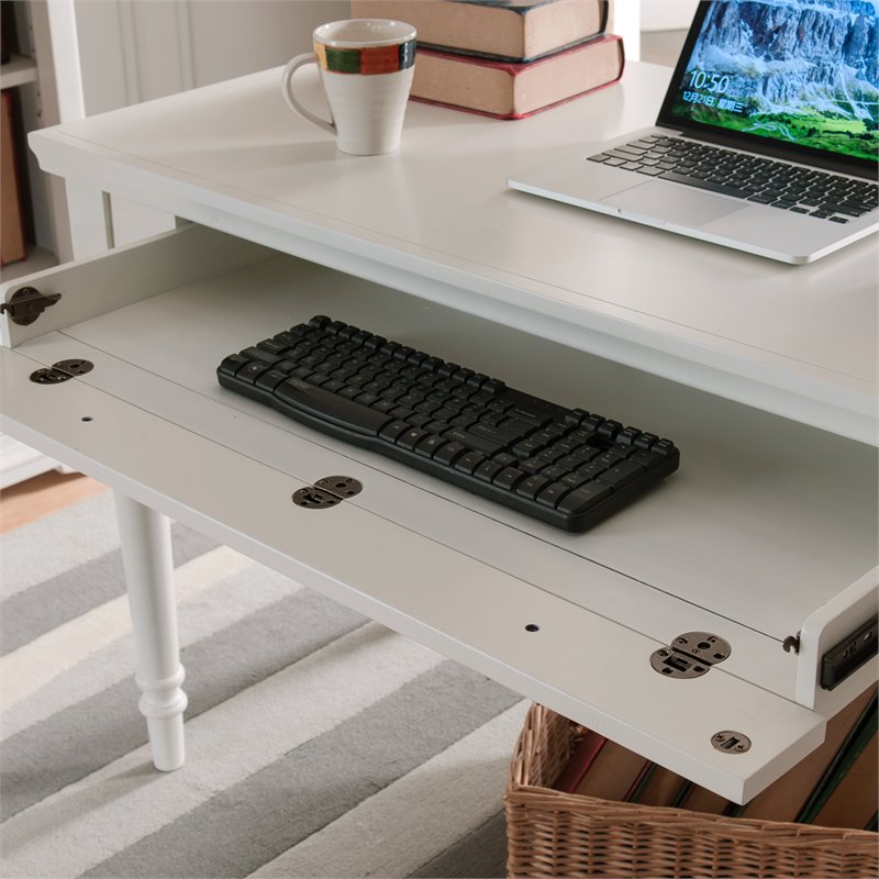 Leick Home Office Farmhouse Writing Desk with Center Drawer in White
