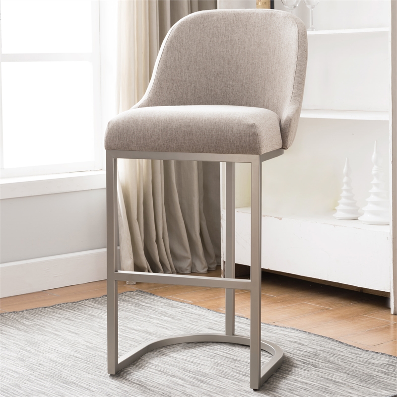 Leick Favorite Finds Barrel Back Metal Bar Stool Set in Oatmeal/Off White