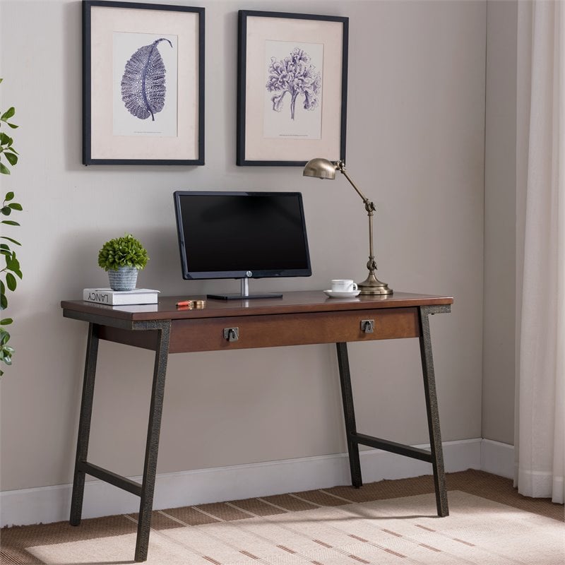 Leick Home Empiria  Wood Computer Desk in Walnut and Foundry Bronze