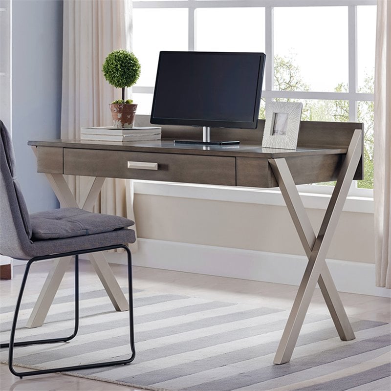Leick Home Computer Desk in Smoke Gray and Brushed Nickel