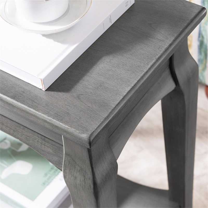 Leick Home Stratus Solid Wood Narrow Side End Table with Shelf in Smoke Gray