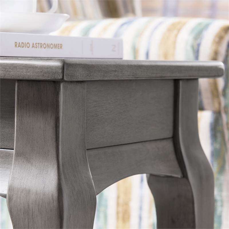 Leick Home Stratus Solid Wood Narrow Side End Table with Shelf in Smoke Gray