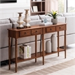 Leick Home Coastal Notions Wood Double Hall Console Table in Rich Pecan Brown