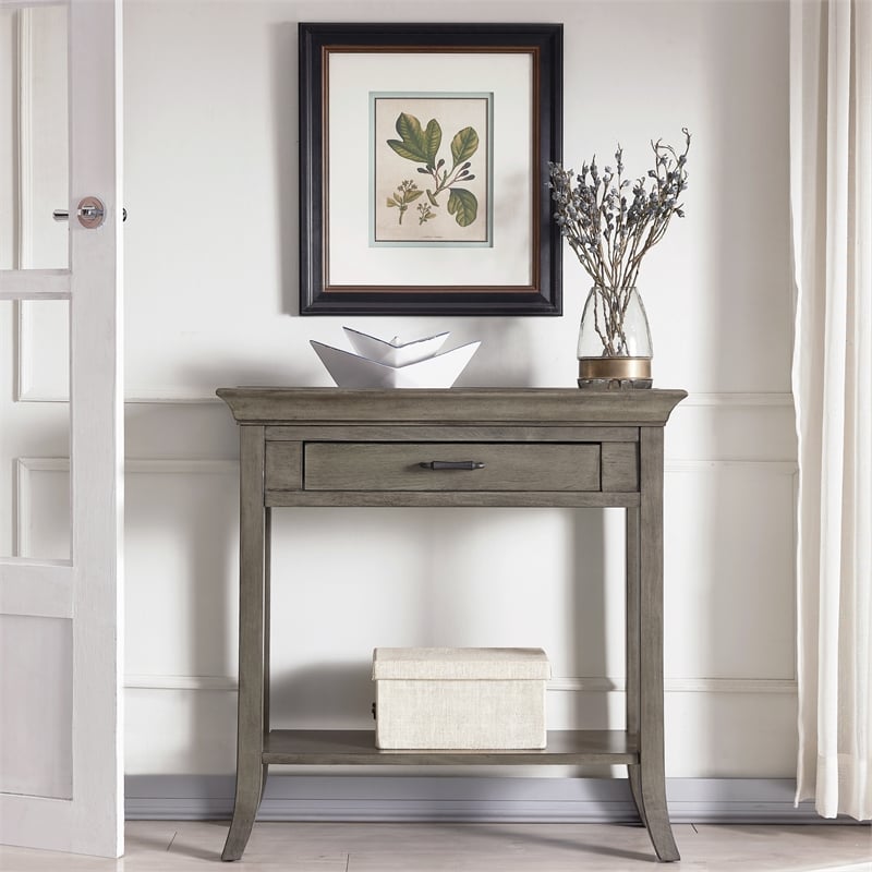 Leick Home Traditional Wood Tray Edge Console Hall Stand in Smoke Gray