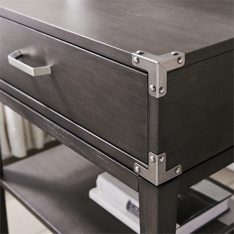 Beckett Wood Drawer Nightstand Table with AC/USB Charger in Gray