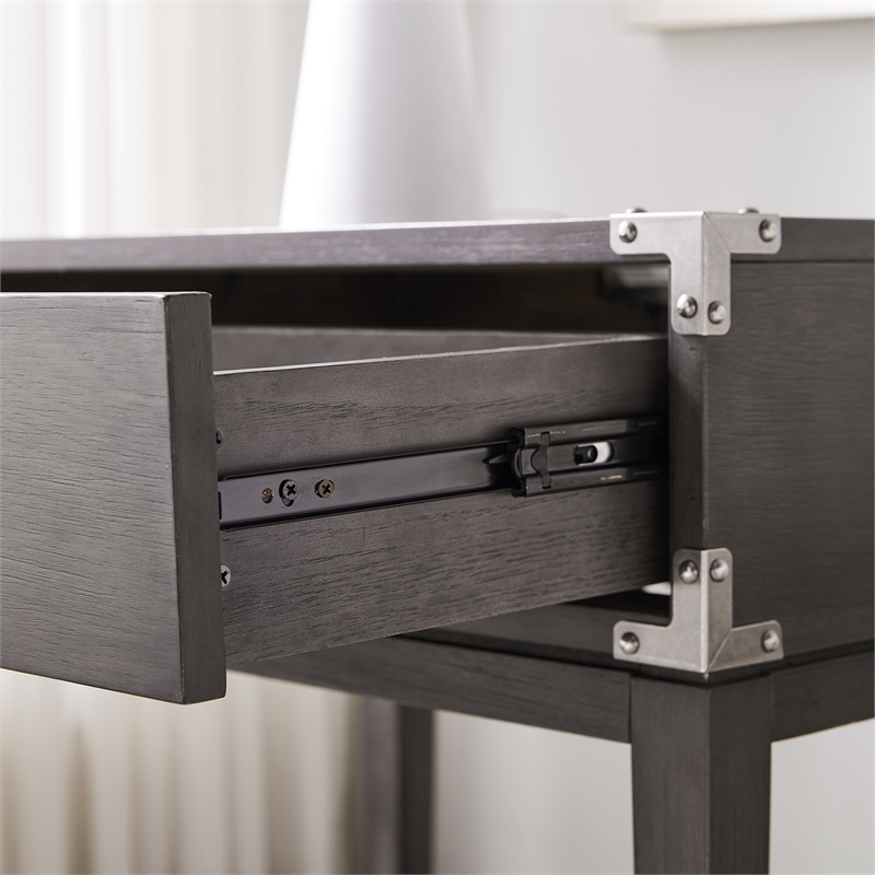Beckett Wood Drawer Nightstand Table with AC/USB Charger in Gray