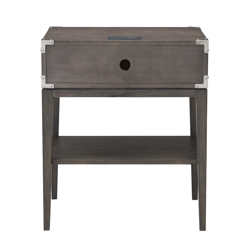 Beckett Wood Drawer Nightstand Table with AC/USB Charger in Gray