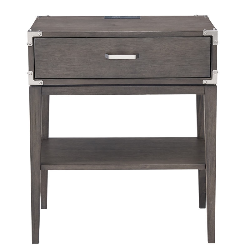 Beckett Wood Drawer Nightstand Table with AC/USB Charger in Gray