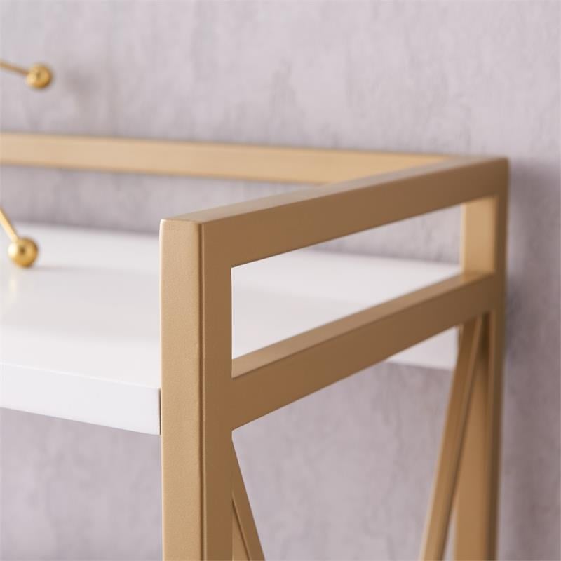 Leick Home 9261-WTGL Claudette Mixed Metal and Wood Bookshelf in White/Gold