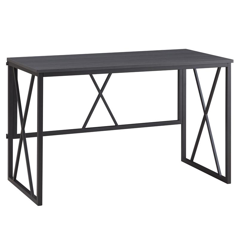 Leick Home 70002-BLKNK Collapsible X Desk - Gray Herringbone/Matte Black