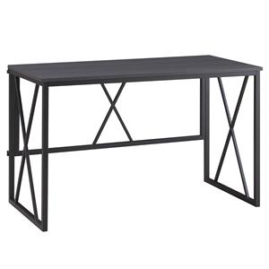 Leick Home 70002-BLKNK Collapsible X Desk - Gray Herringbone/Matte Black