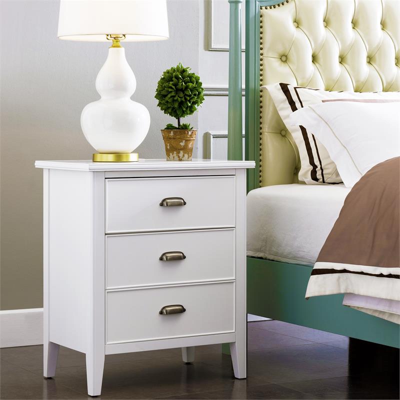 Laurent Wood Nightstand with Drawer/Door Storage & AC/USB Outlet in White
