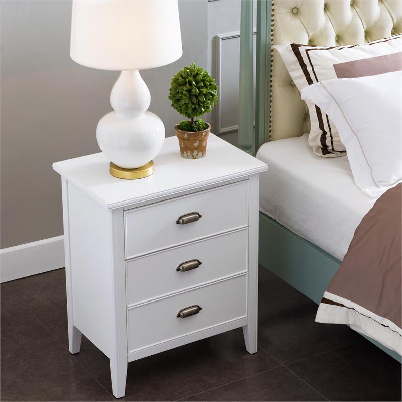Laurent Wood Nightstand with Drawer/Door Storage & AC/USB Outlet in White