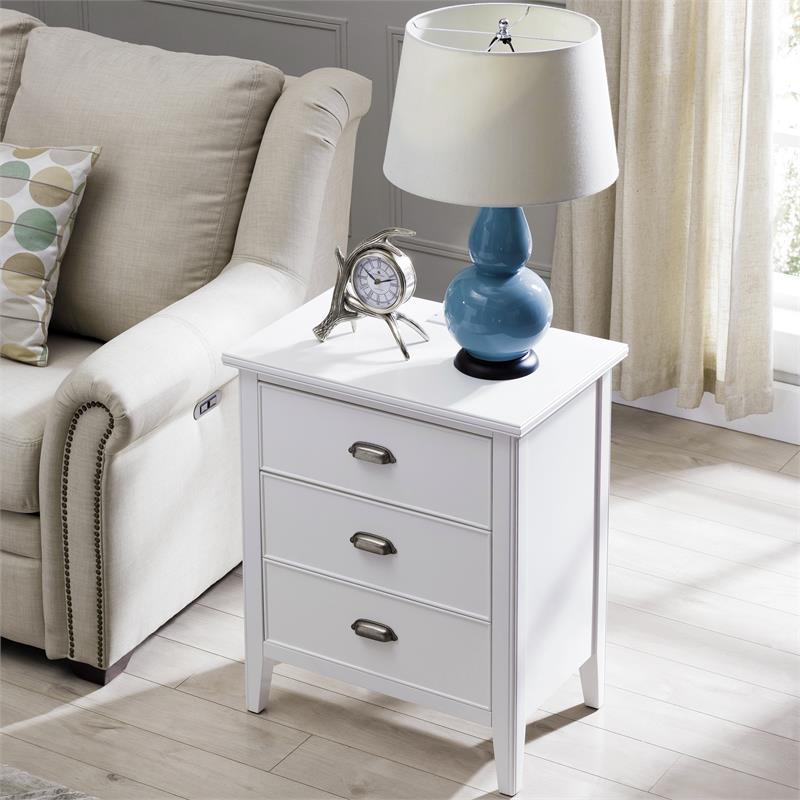 Laurent Wood Nightstand with Drawer/Door Storage & AC/USB Outlet in White
