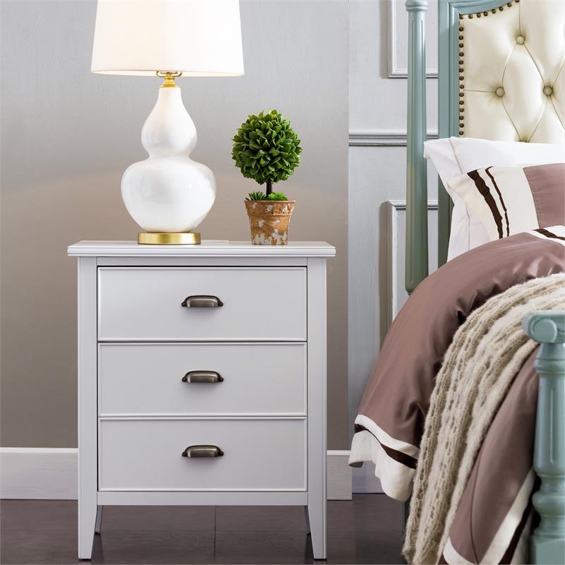 Laurent Wood Nightstand with Drawer/Door Storage & AC/USB Outlet in White