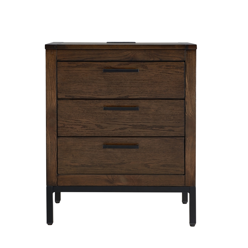 Leick Furniture Tableau 3-Drawer Wood Nightstand Table with AC/USB in Espresso