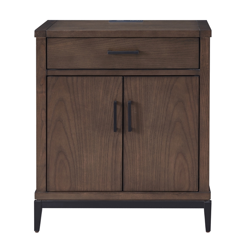 9079-GRMB Julien Assembled Wood Nightstand Table w/ AC/USB in Coffee Bean/Black