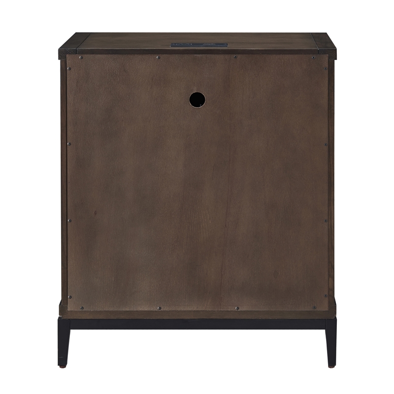9079-GRMB Julien Assembled Wood Nightstand Table w/ AC/USB in Coffee Bean/Black