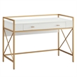 9240-WTGL Claudette Desk with Drop Front Keyboard Drawer in White/Satin Gold