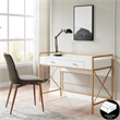9240-WTGL Claudette Desk with Drop Front Keyboard Drawer in White/Satin Gold