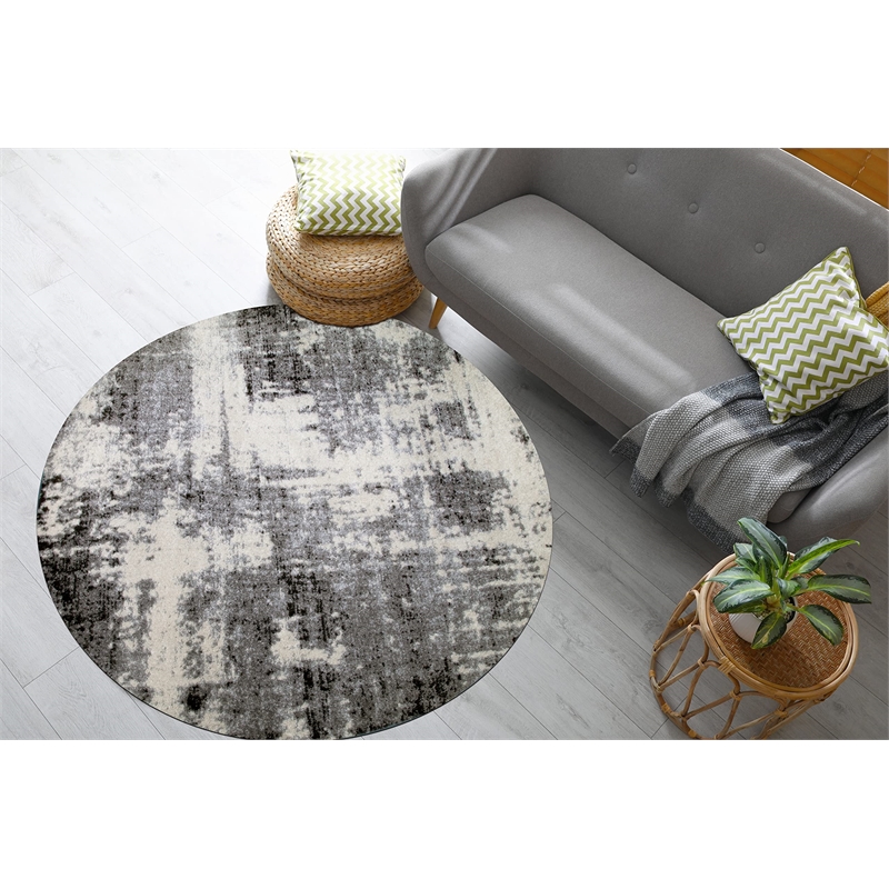 596379 Allerick Vintage Monochromatic Abstract Gray Area Rug 5'3