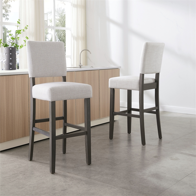 Leick Wood Upholstered Back Bar Stool Set in Gray Washed Blackbean