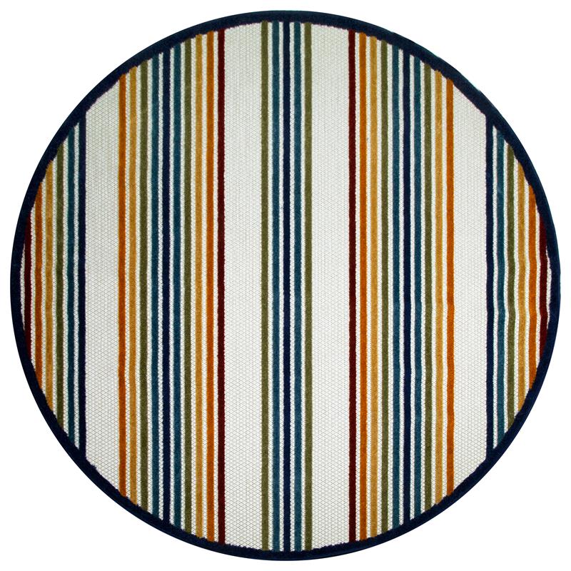 Leick Home 595041 Blithe Colorful Line Indoor Outdoor Area Rug Round 5'3