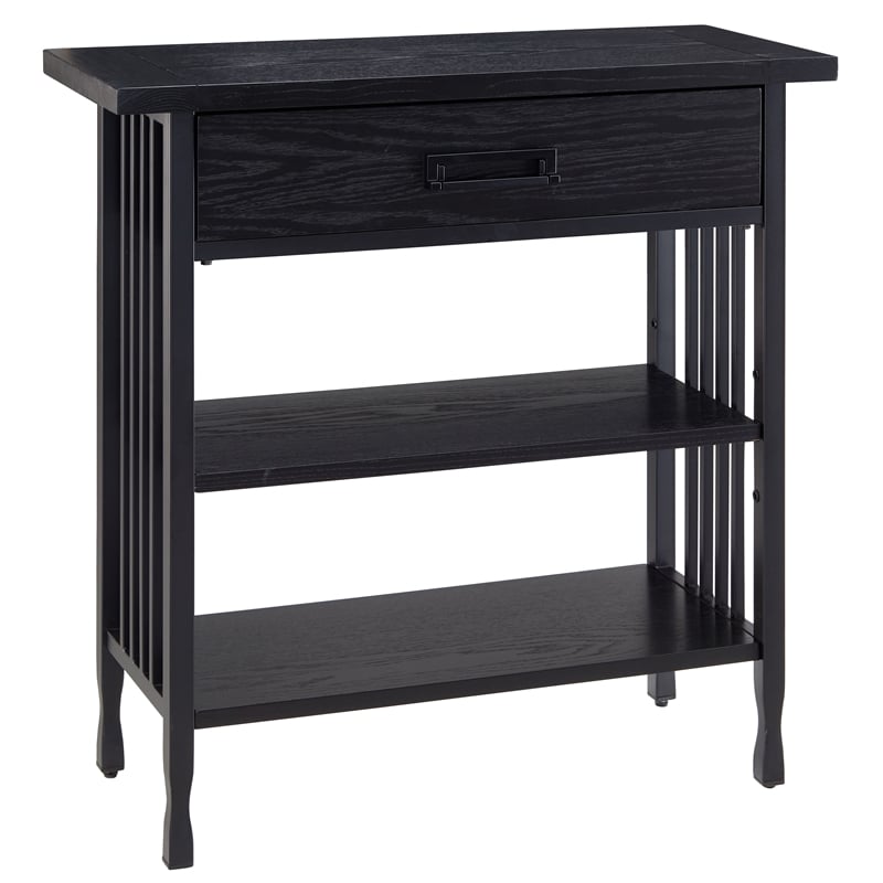 Leick Home 11261-BK Ironcraft Foyer Bookcase with Drawer Storage - Black Wash
