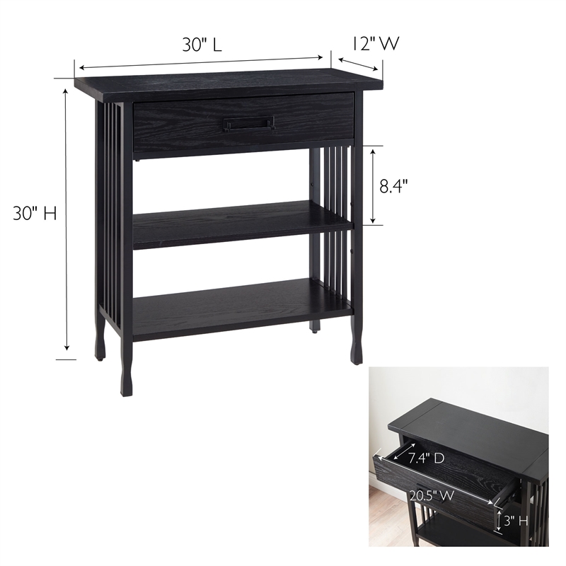 Leick Home 11261-BK Ironcraft Foyer Bookcase with Drawer Storage - Black Wash