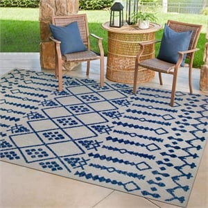 Leick Home 594960 Cusp Gray with Blue Indoor Outdoor Area Rug 5'3&quotx7'