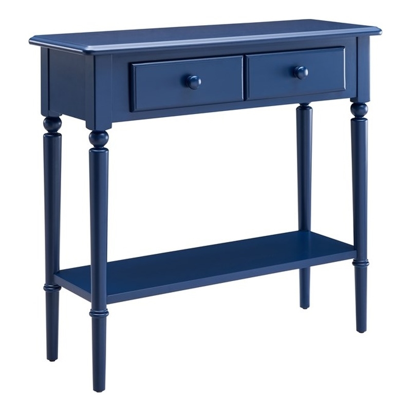 LEICK HOME Coastal Hall Console Wooden Table with Drawer Storage - Navy Blue