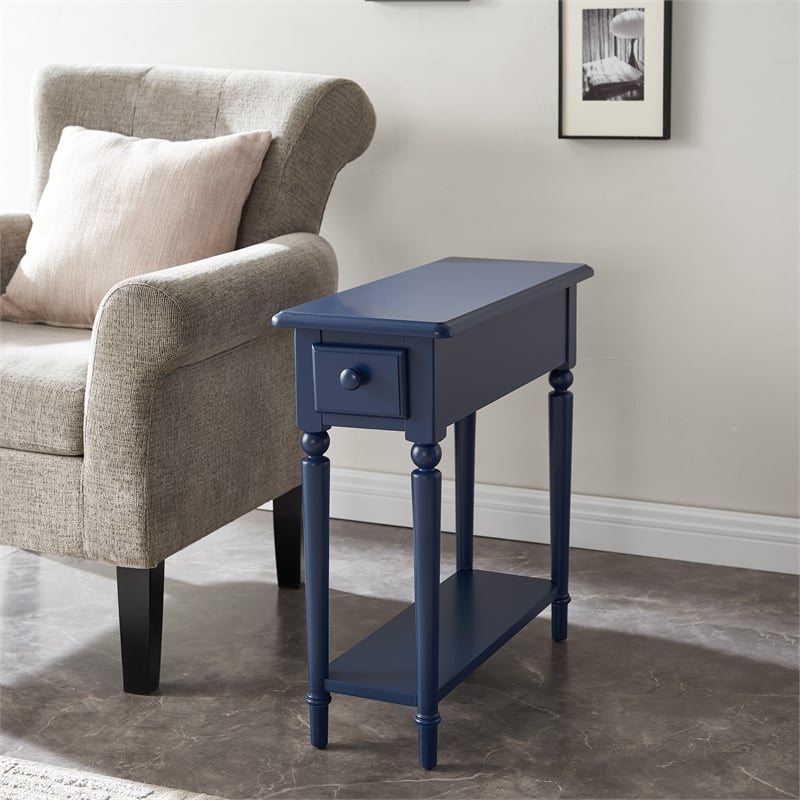 Leick Home Coastal Narrow Side Table with Drawer-Navy Blue