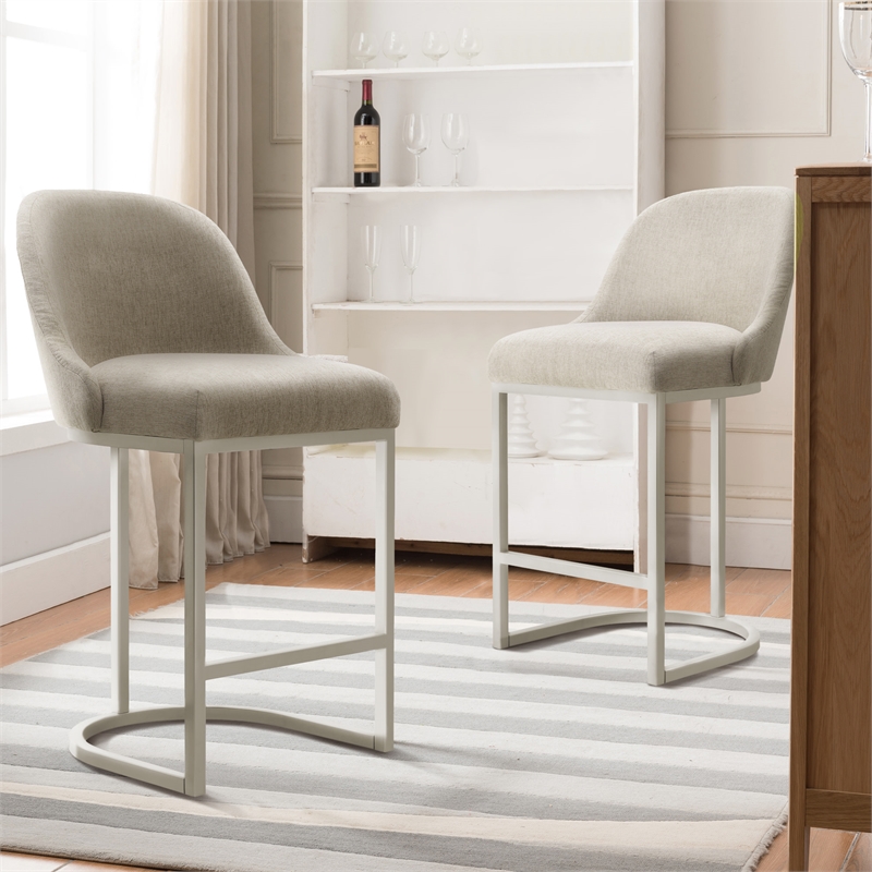 Barrelback Counter Stool w/ Oatmeal Seat & Pewter Metal Base-Set of 4