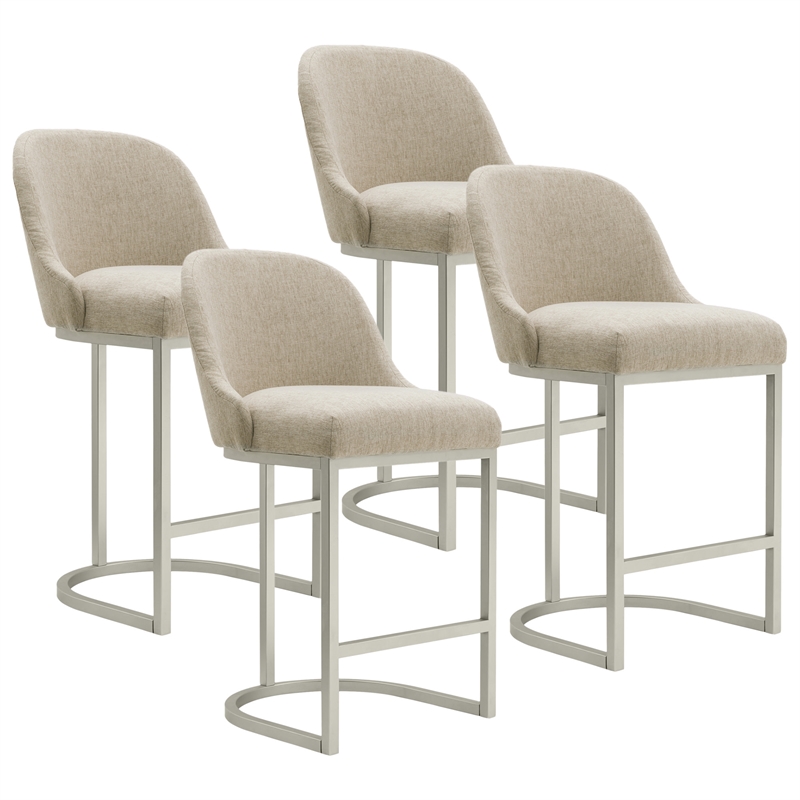 Barrelback Counter Stool w/ Oatmeal Seat & Pewter Metal Base-Set of 4