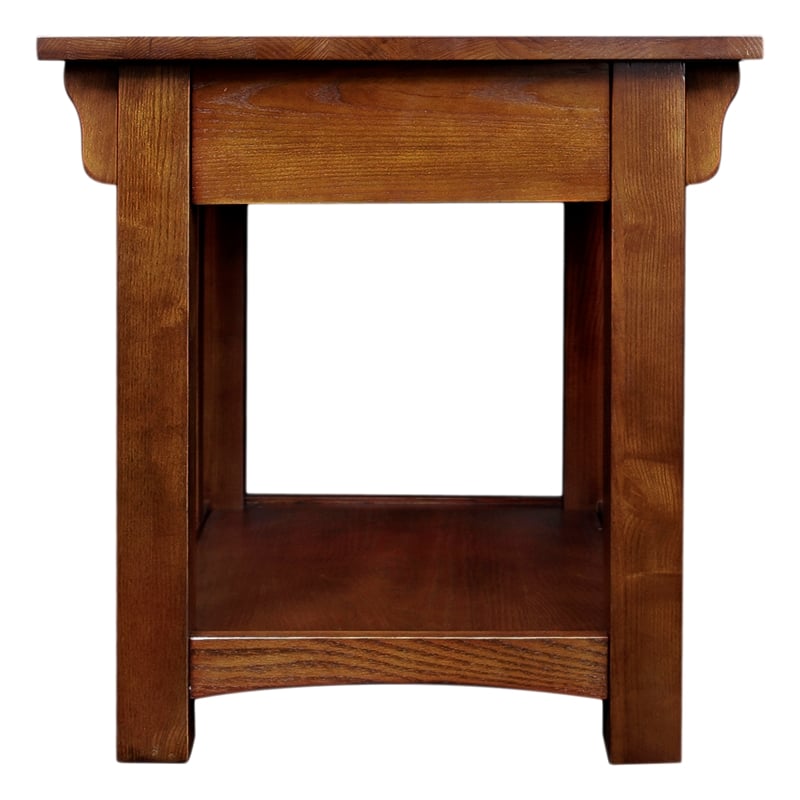 Leick Furniture Wood Mission End Table with Storage Drawer and Shelf in Oak